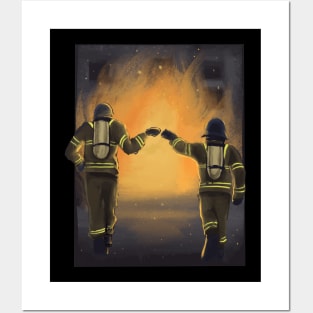 Firefighters fist bump Posters and Art